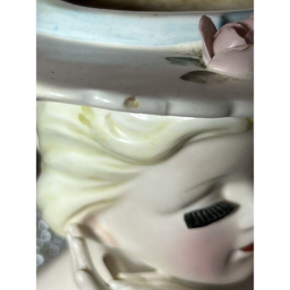 Vintage Lefton White 2900 Lady Head vase, Brimmed Hat No Foil - Picture 4 of 15